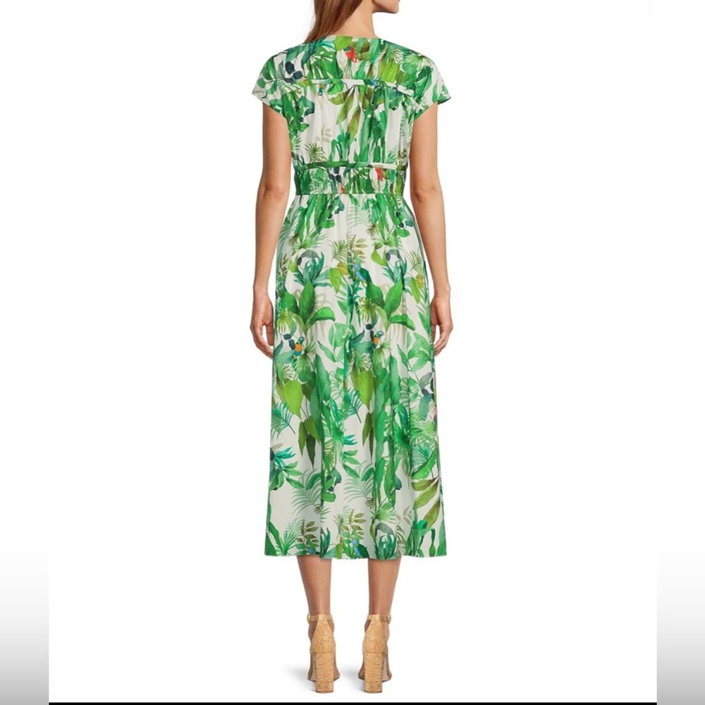 NWT Antonio Melani Victoria Tropical Print Poplin V-Neck Cap Sleeve Midi Dress - Picture 2 of 8
